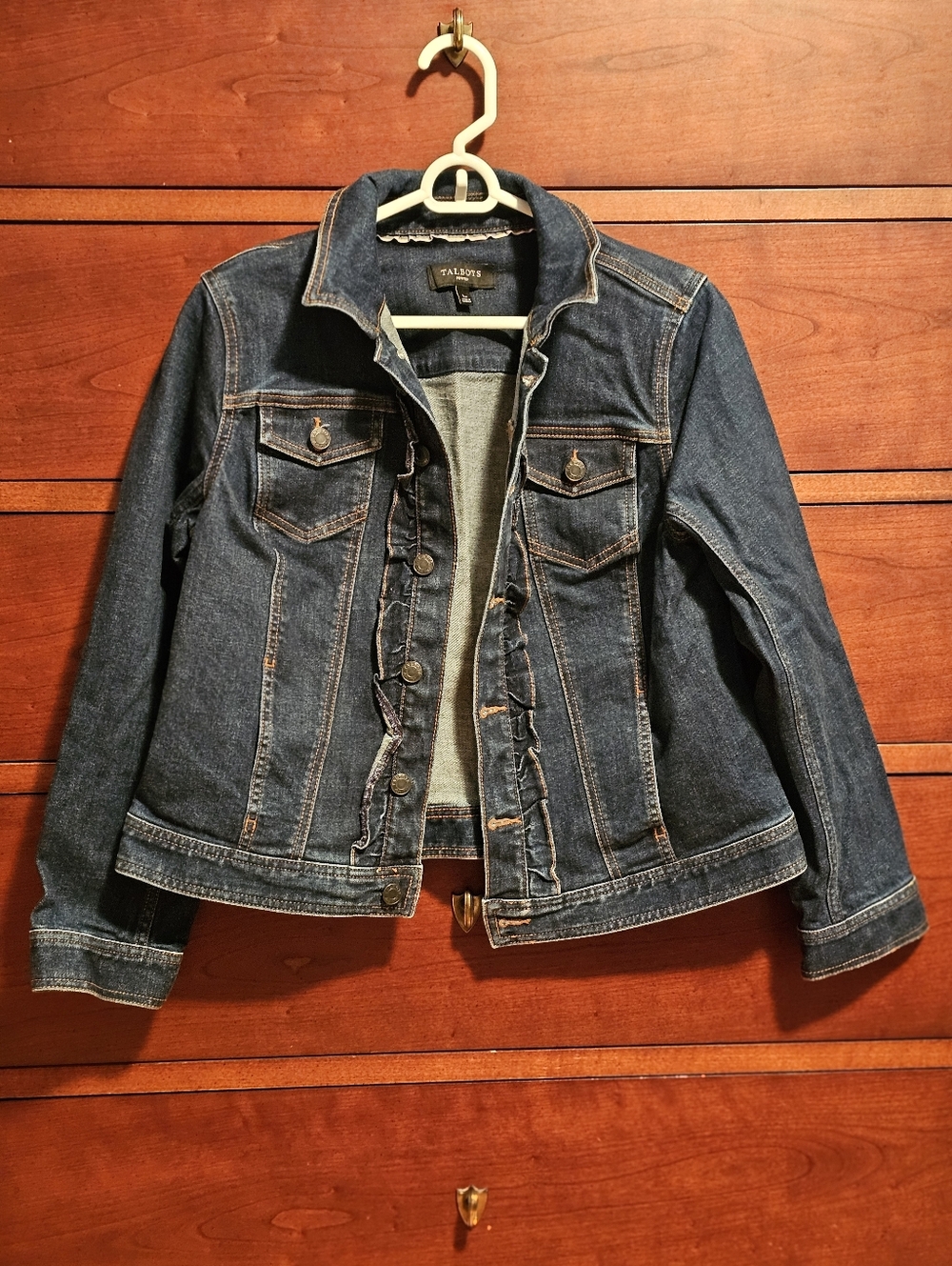 Talbots Petite Jean Jacket with Ruffle Trim